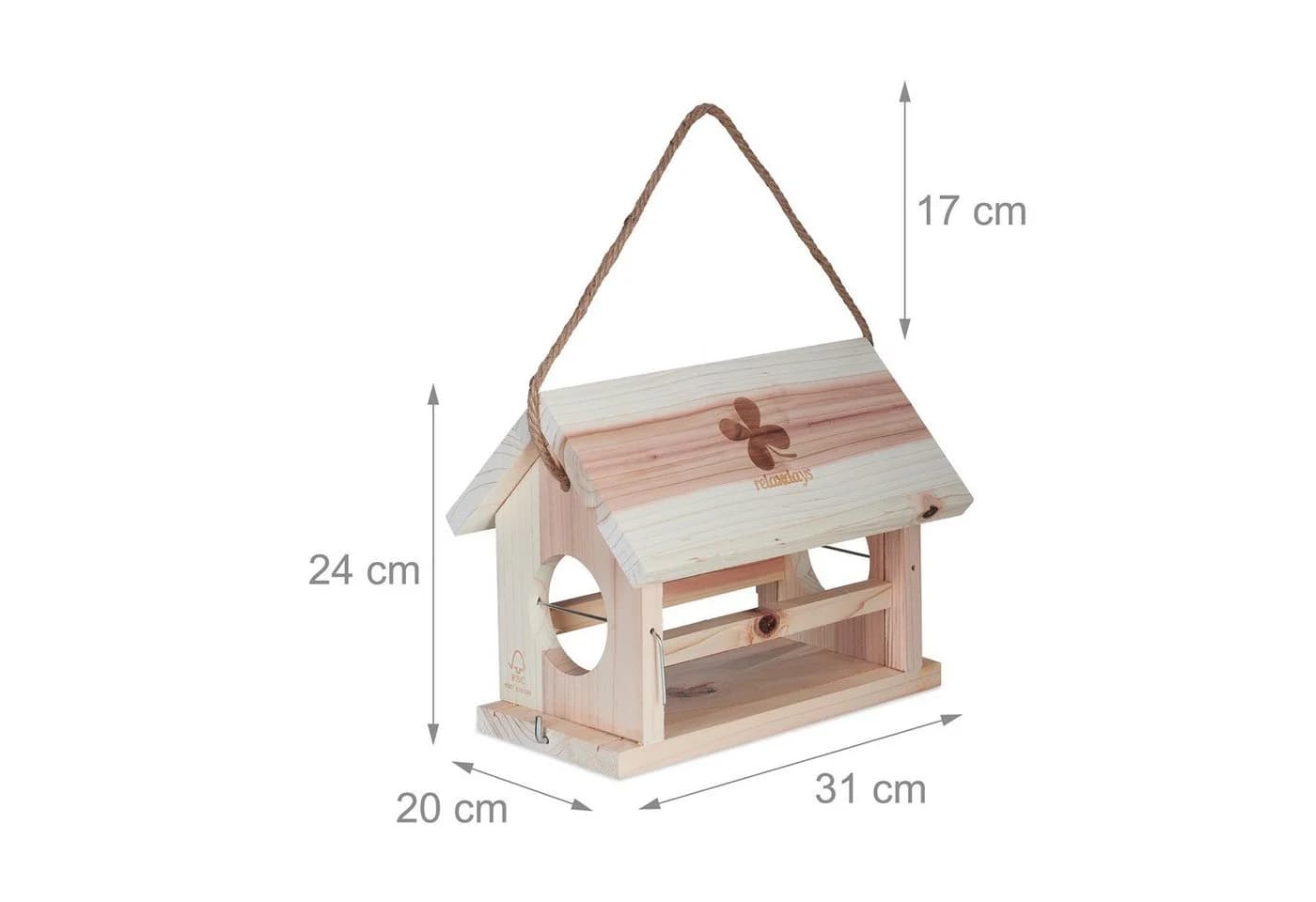 relaxdays Vogelhaus aus Naturholz mit Meisenknödelhalter - Bild 4