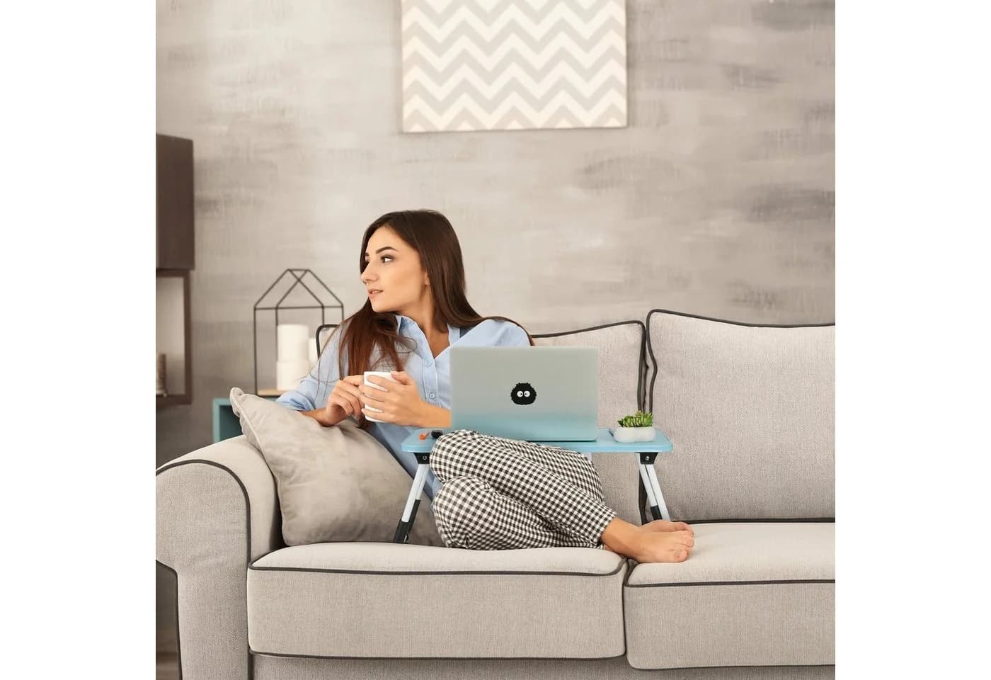 relaxdays Laptoptisch Hellblau Zusammenklappbar mit Eisengestell - Bild 3