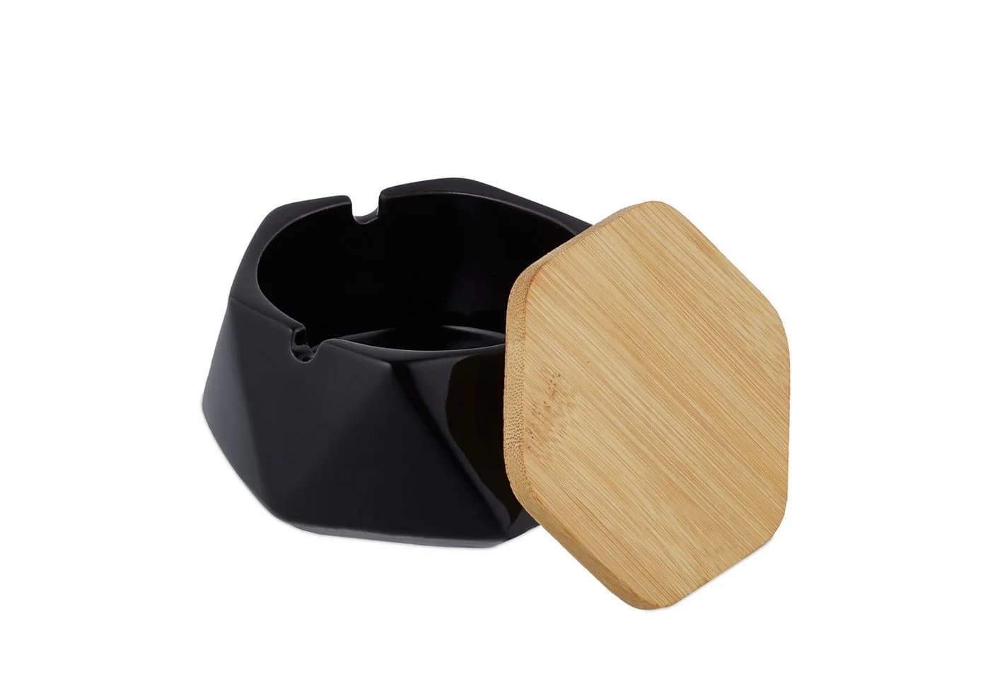 relaxdays Aschenbecher mit Deckel Schwarz Geometrisch - Bild 2