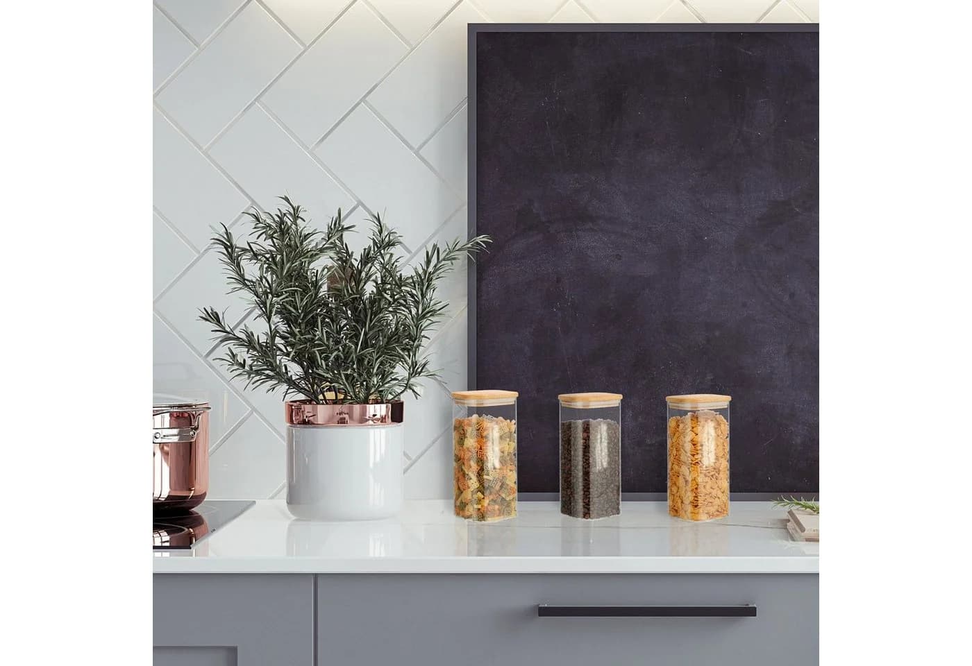 relaxdays Vorratsglas 3er Set mit Deckel 1500 ml Glas Bambus - Bild 5
