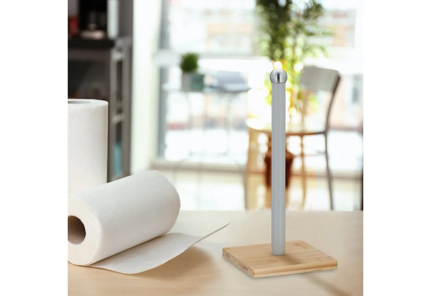 relaxdays Küchenrollenhalter Quadratisch Bambus Eisen