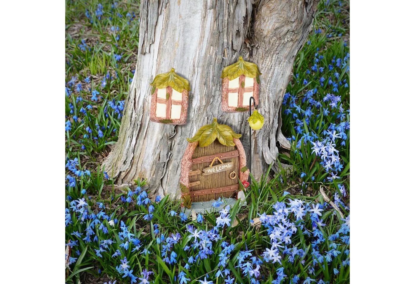 relaxdays Feentür Set Blätterdach Gartenfigur Bunt Kunststein - Bild 5