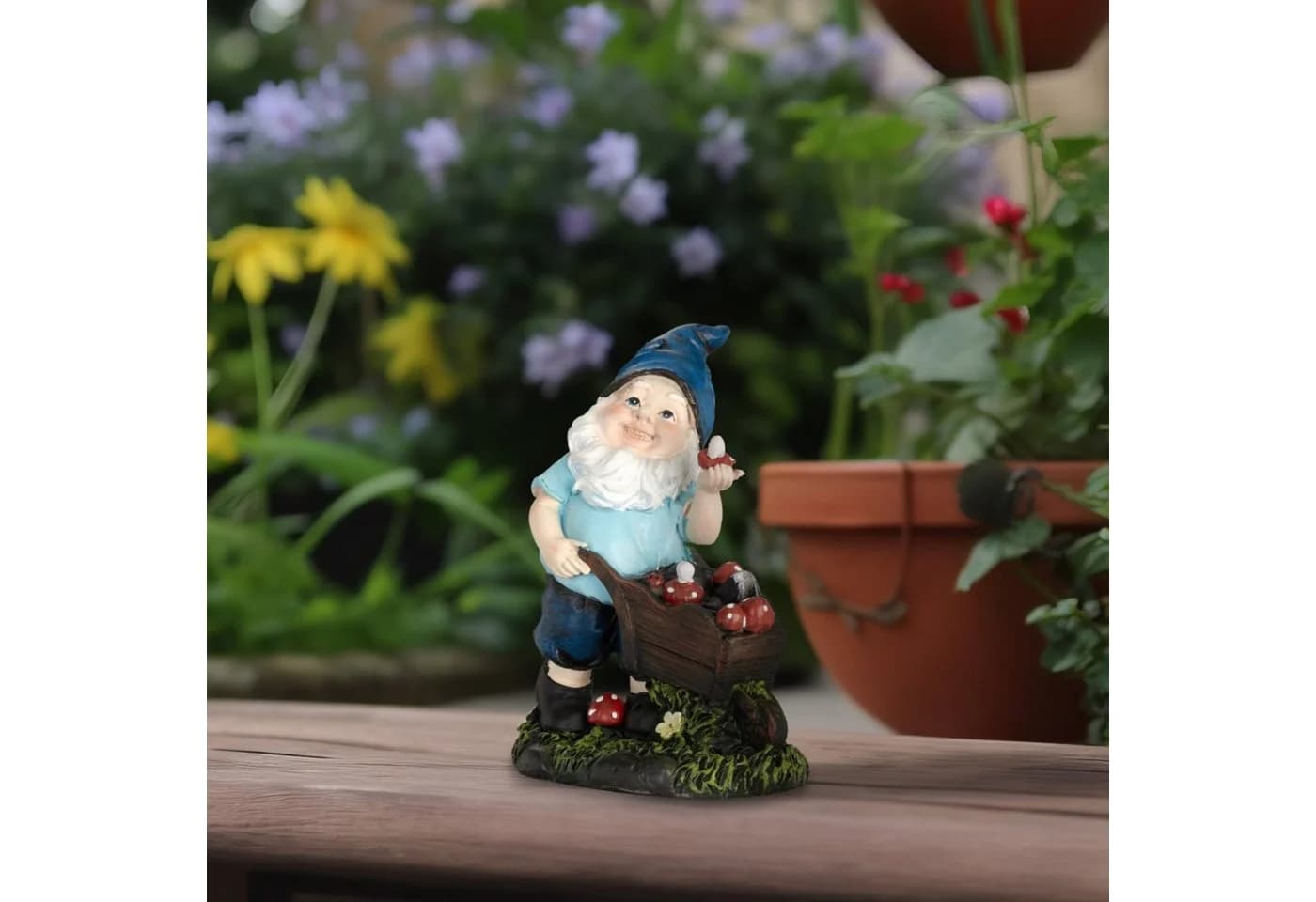relaxdays Gartenzwerg mit Pilzen