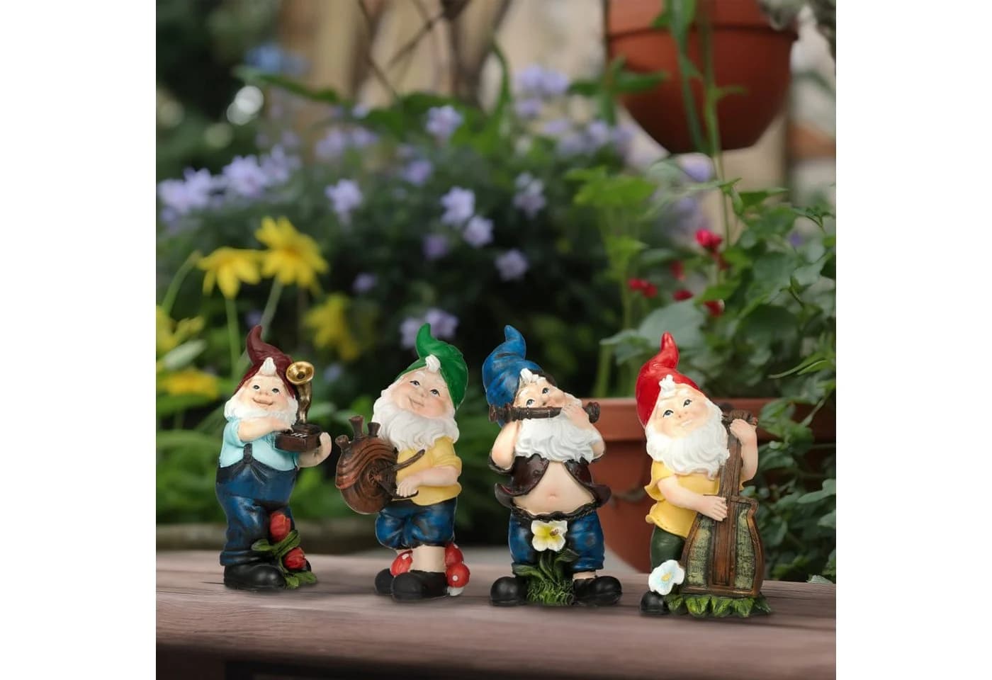 relaxdays Gartenzwerg 4er Set Musiker Bunt Kunststein
