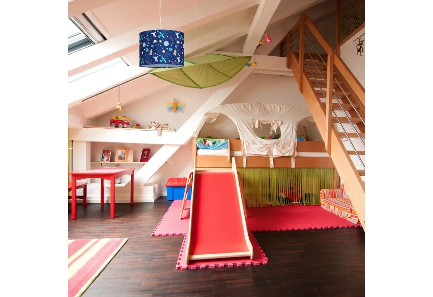 relaxdays Hängeleuchte Kinderzimmer Weltraum Blau Bunt