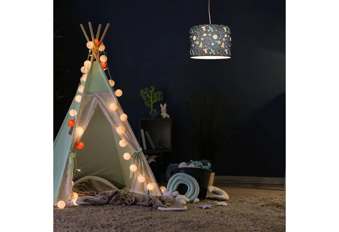 relaxdays Hängeleuchte Kinderzimmer Weltraum Blau Bunt - Bild 5