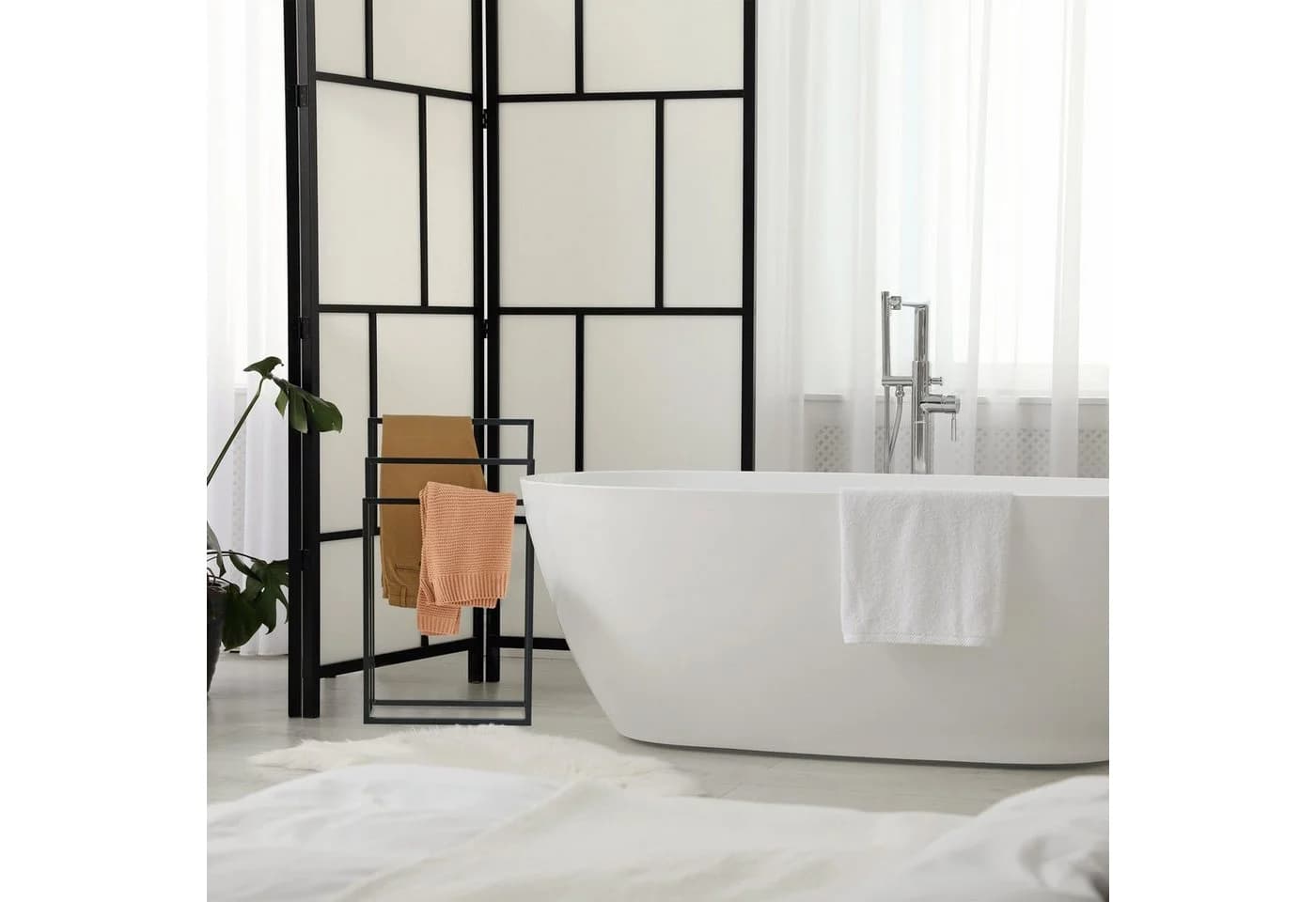 relaxdays Handtuchständer Schwarz 3 Stangen Stahl Freistehend - Bild 5