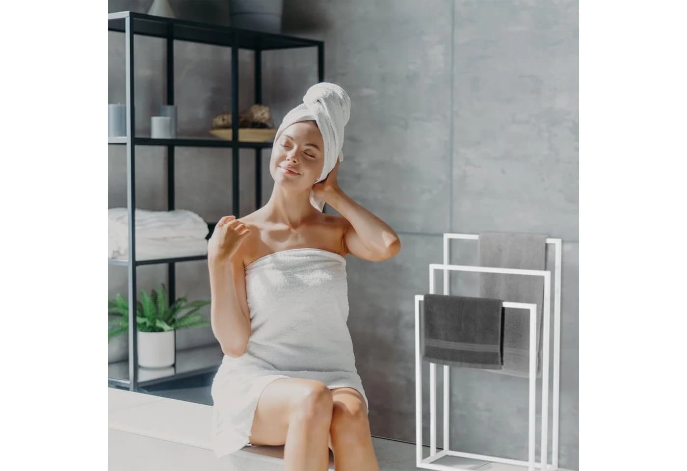 relaxdays Handtuchständer Weiß 3 Stangen Freistehend Stahl - Bild 3