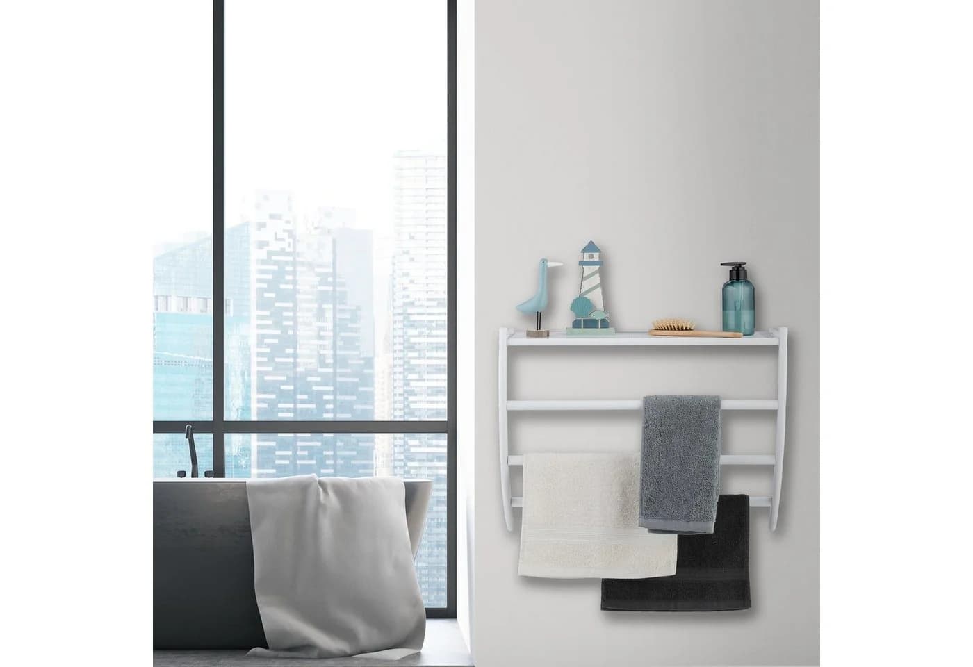 relaxdays Handtuchhalter Weiß Wand mit Ablage 3 Stangen - Bild 5