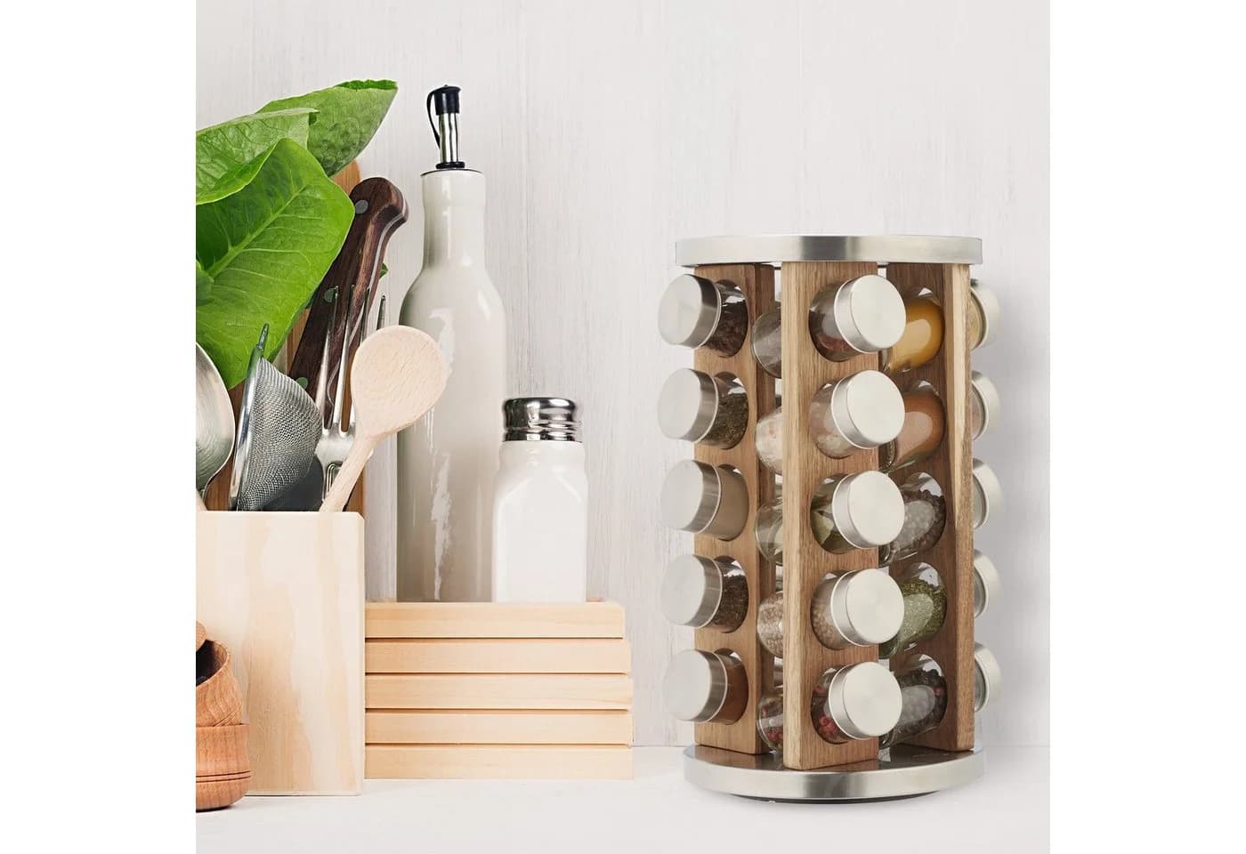 RELAXDAYS Gewürzregal Gewürzkarussell mit 20 Gläsern Silber/Natur - Bild 5