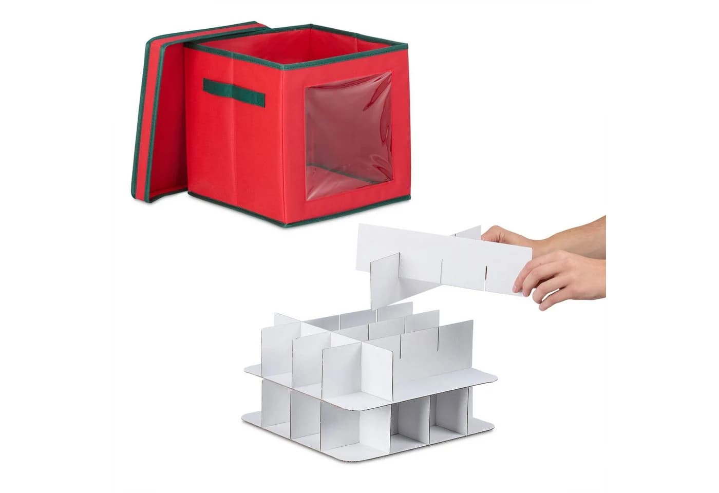 relaxdays Weihnachtskugel Aufbewahrungsbox 2er Set Rot Grün - Bild 5