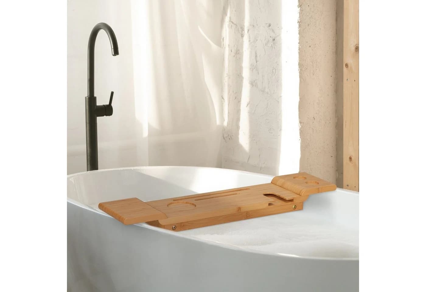 relaxdays Badewannenablage Bambus mit Füßen und Halterungen