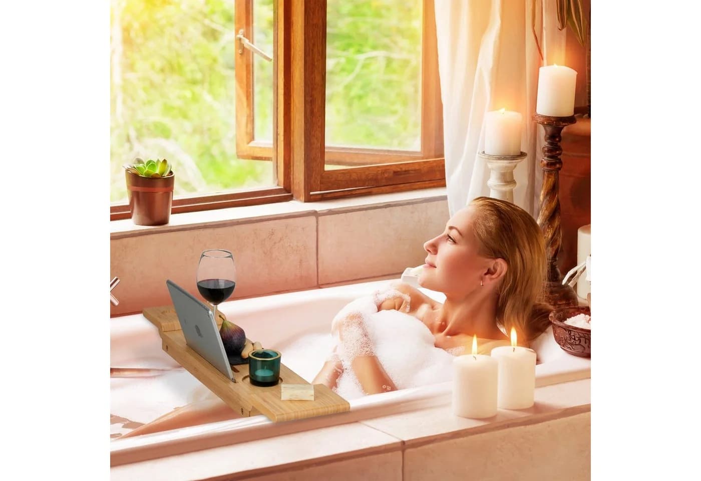 relaxdays Badewannenablage Bambus mit Füßen und Halterungen - Bild 3