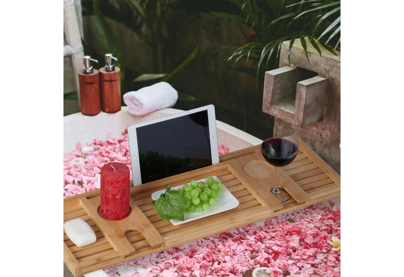 relaxdays Badewannenablage Bambus Natur mit Weinglashalter - Bild 5