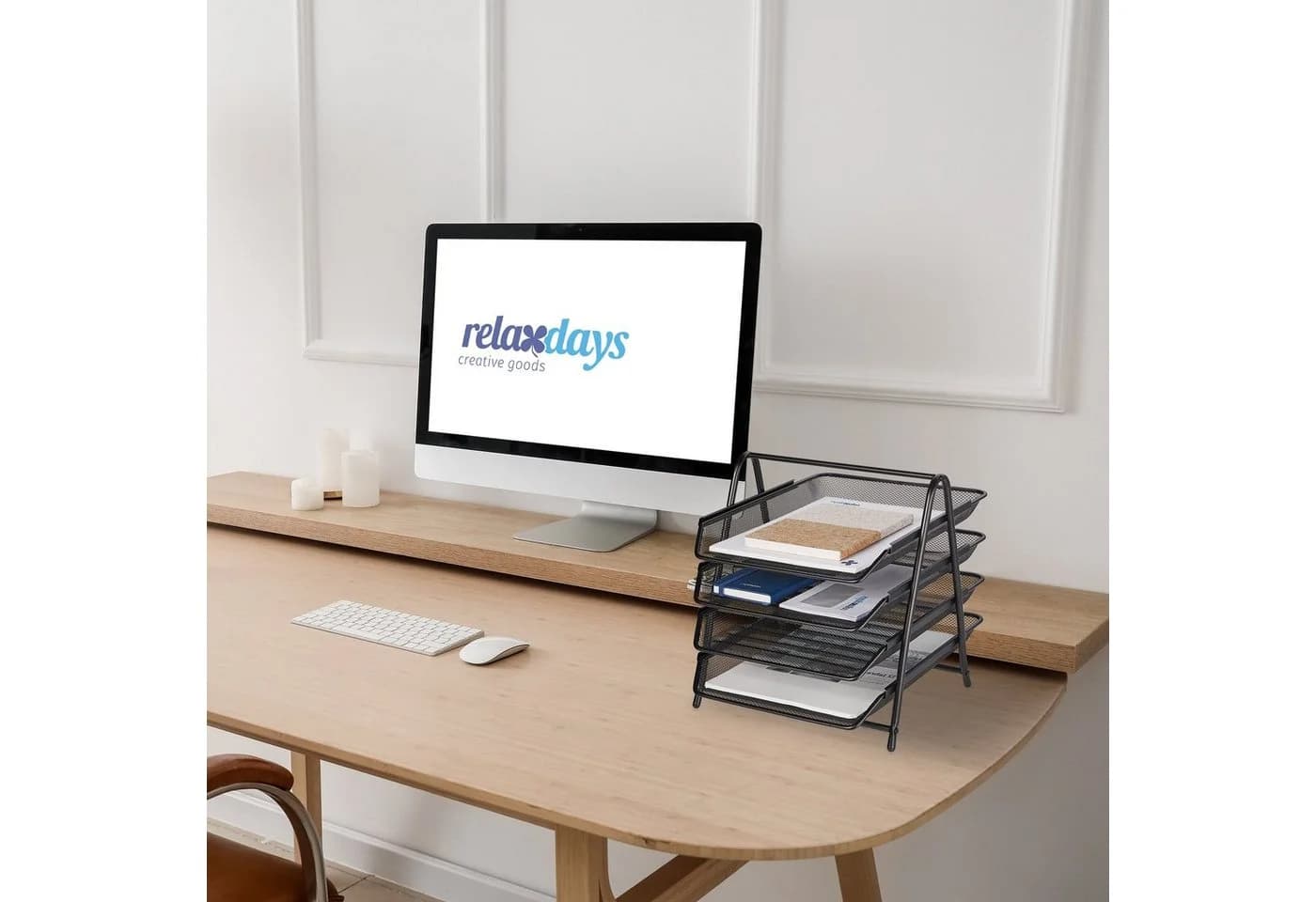 relaxdays Briefablage mit 4 Fächern Schwarz Mesh-Design