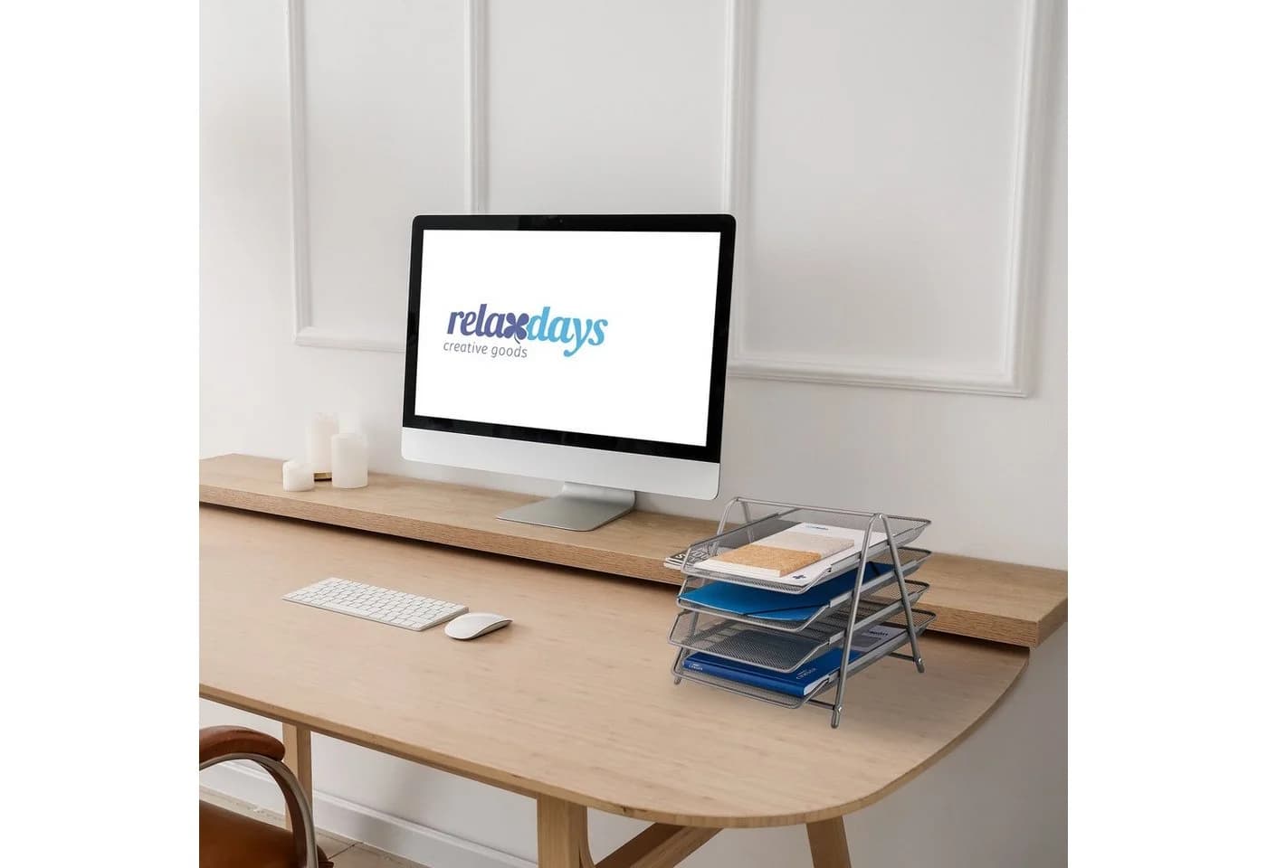 relaxdays Briefablage Metall 4 Fächer Silber Mesh-Design