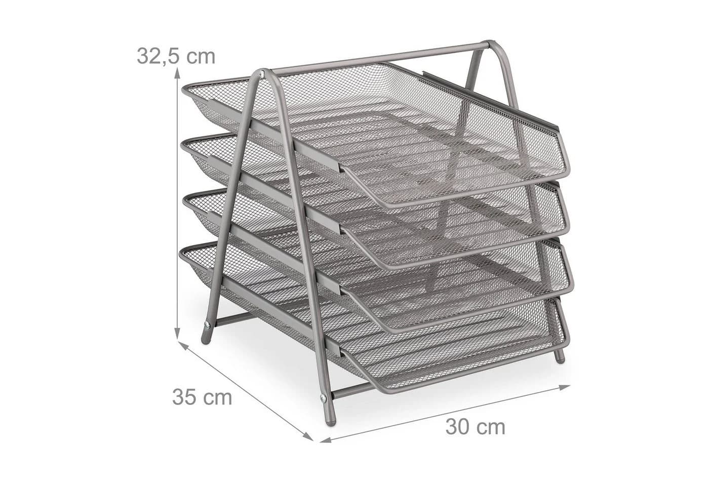 relaxdays Briefablage Metall 4 Fächer Silber Mesh-Design - Bild 4