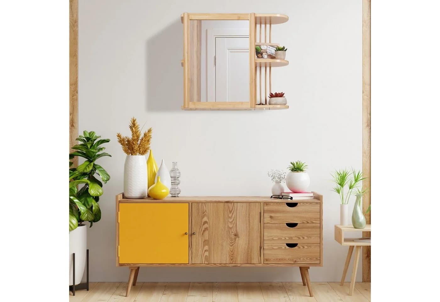 RELAXDAYS Badregal Bambus Wandregal mit Spiegel Natur - Bild 5