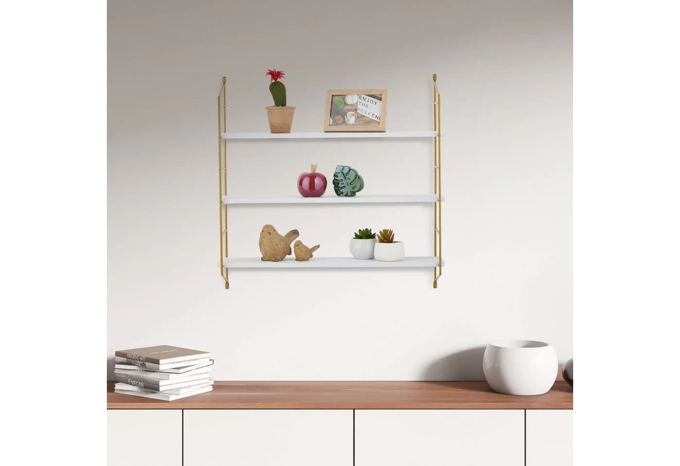 relaxdays Wandregal mit 3 Ablagen Weiß/Gold Modern - Bild 5