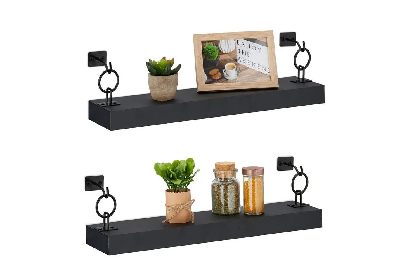 relaxdays Wandregal 2er Set Schwarz MDF & Eisen - Bild 2