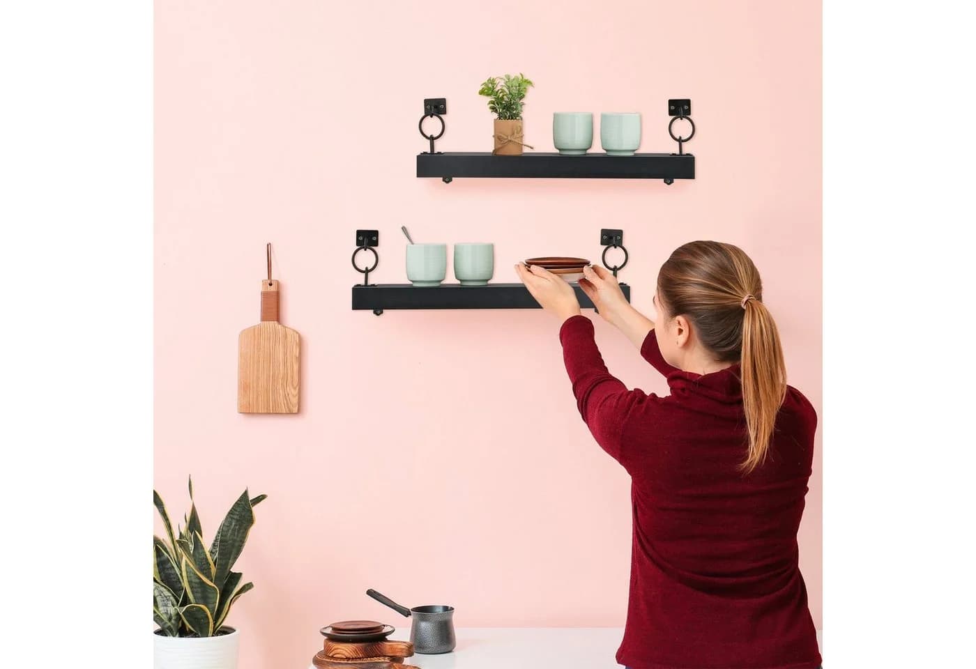 relaxdays Wandregal 2er Set Schwarz MDF & Eisen - Bild 3