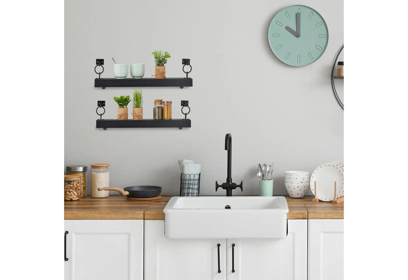 relaxdays Wandregal 2er Set Schwarz MDF & Eisen - Bild 5