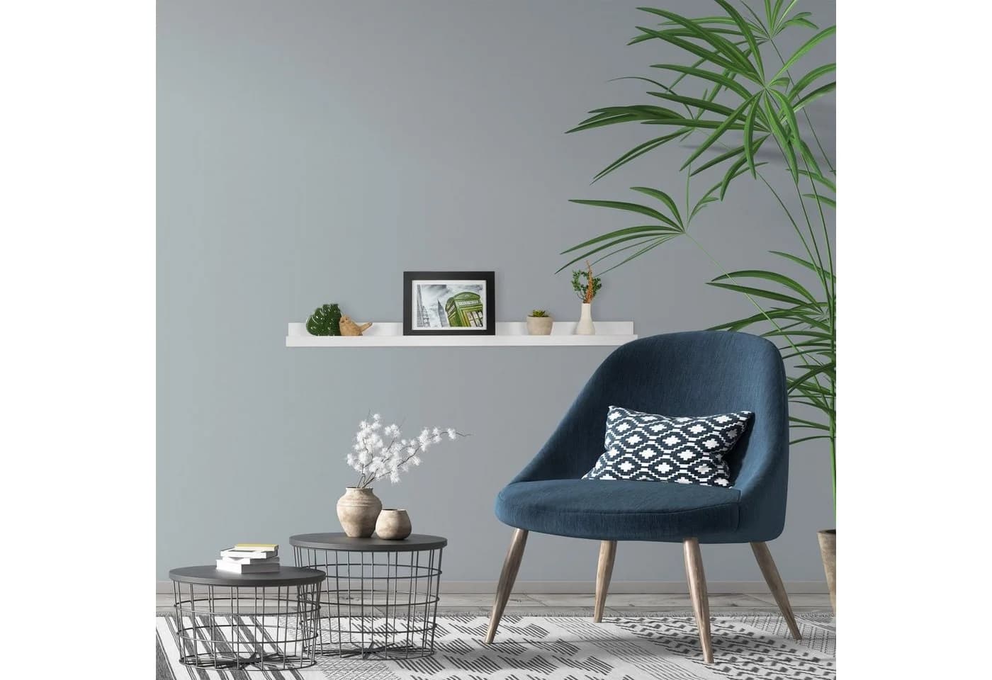 relaxdays Bilderleiste für die Wand Weiß Schmales Wandregal