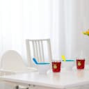 relaxdays Kinderbecher 2er Set mit Bärenmotiv, Glas, Henkel, Deckel & Strohhalm Bild 1