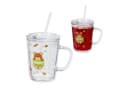 relaxdays Kinderbecher 2er Set mit Bärenmotiv, Glas, Henkel, Deckel & Strohhalm Bild 2