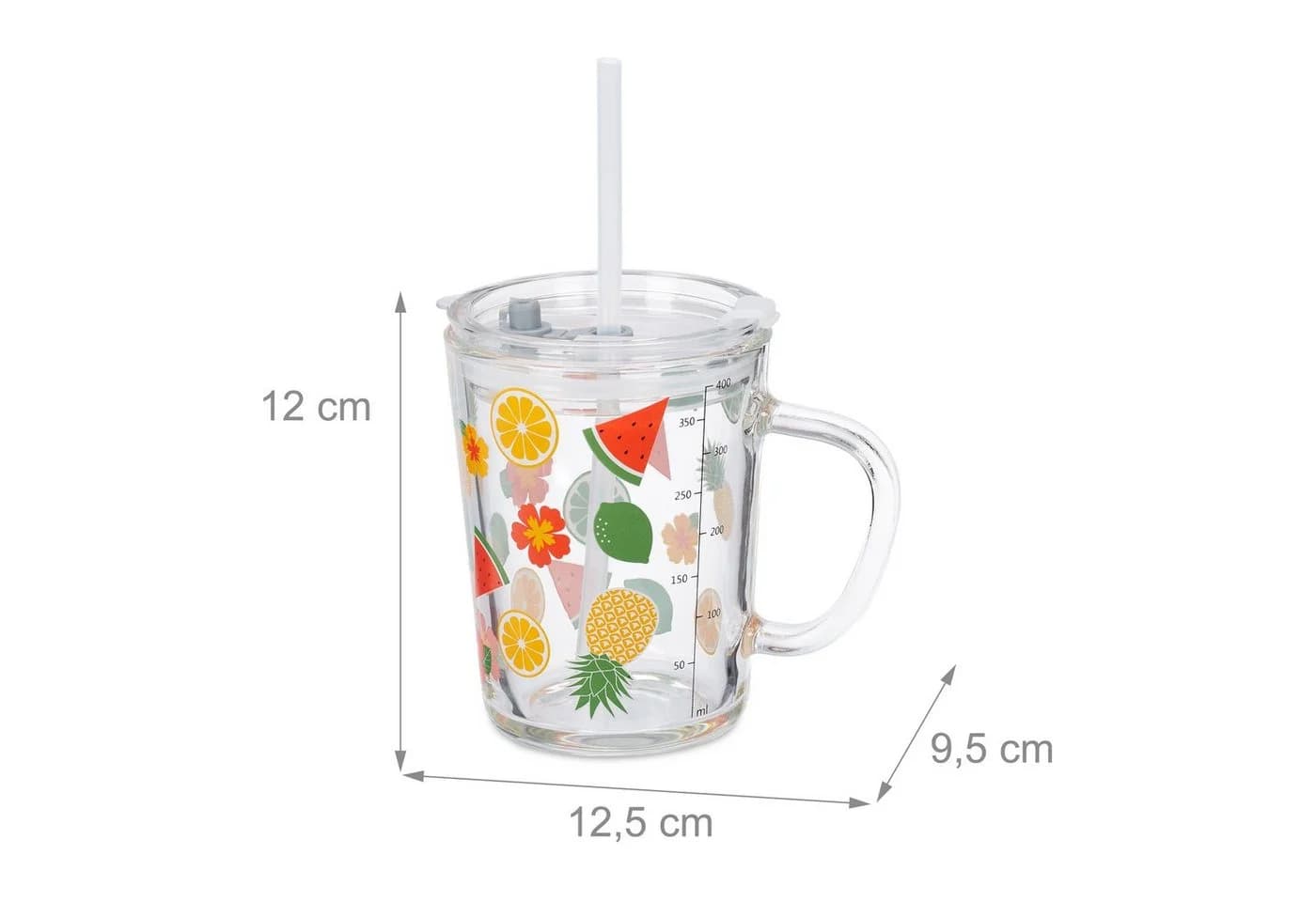 relaxdays Kinderbecher 2er Set mit Henkel, Deckel & Strohhalm, Glas, orange/rot - Bild 4