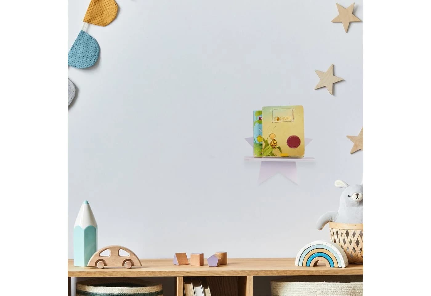 relaxdays Wandregal Stern Weiß Kiefernholz Kinderzimmer