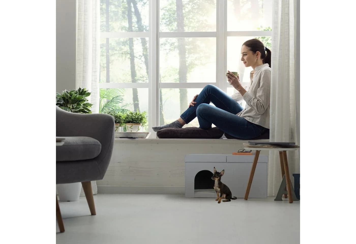 relaxdays Katzenhöhle mit Sitzbank-Deckel Grau - Bild 3
