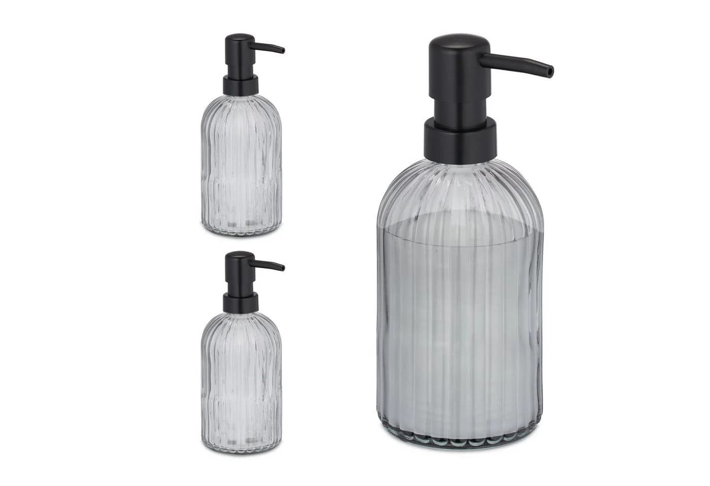 relaxdays Seifenspender Glas 3er Set Transparent-Schwarz - Bild 2