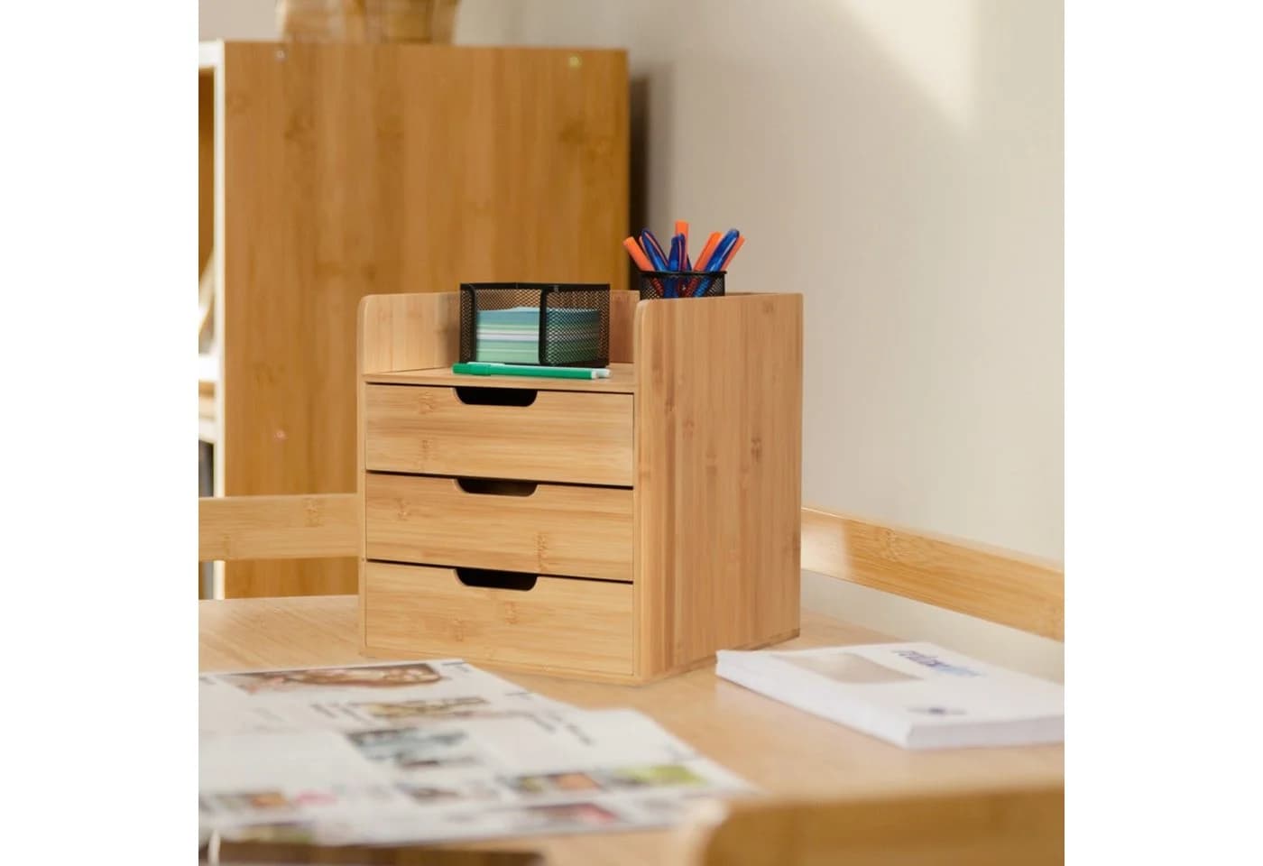 RELAXDAYS Schreibtisch Organizer mit 3 Schubladen Bambus Braun
