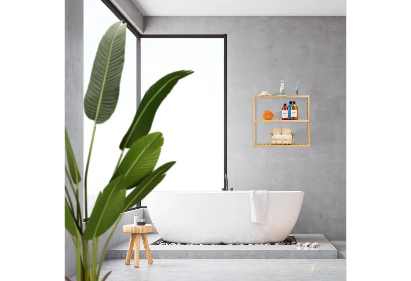 relaxdays Bambus Badregal 3 Ablagen Modern Natur