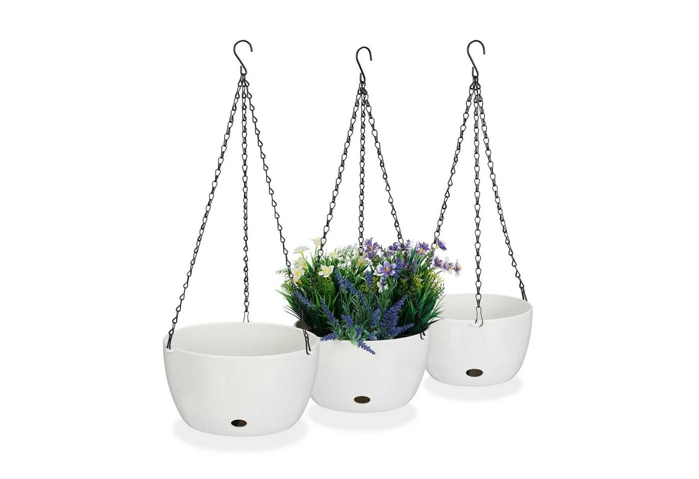 relaxdays Blumenampel mit Wasserspeicher 3er Set Weiß/Schwarz - Bild 2