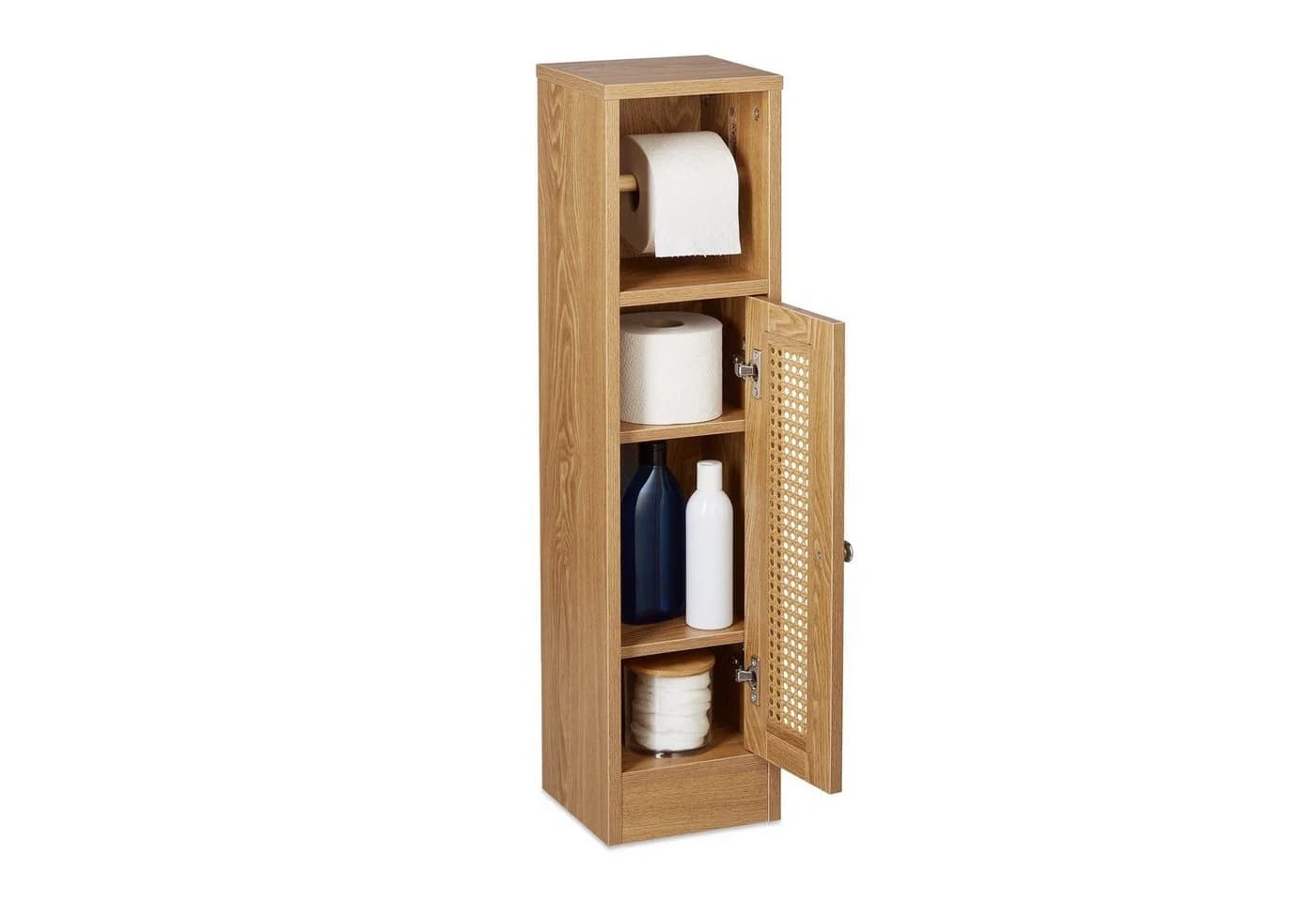 relaxdays Toilettenpapierhalter stehend Holzoptik Braun mit Rattan - Bild 2