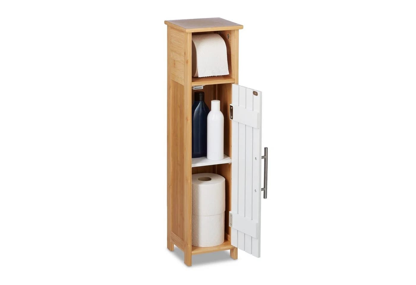 relaxdays Toilettenpapierhalter stehend Holzoptik Weiß/Bambus - Bild 2