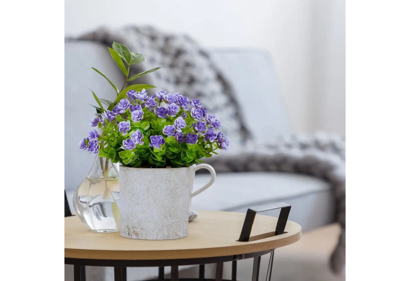 relaxdays Kunstpflanzen 3er Set Grün/Lila/Grau Beton-Optik - Bild 5