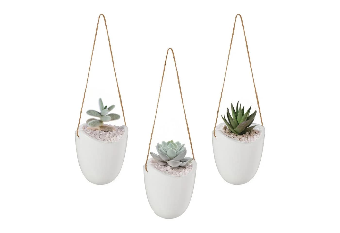 relaxdays Blumentopf Hängende Wandvase Weiß 3er Set - Bild 2