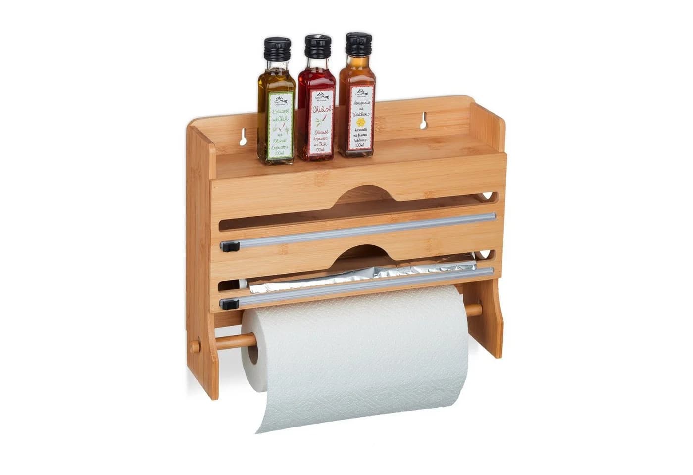 relaxdays Wandrollenhalter aus Bambus 3-in-1 mit Schneider - Bild 2