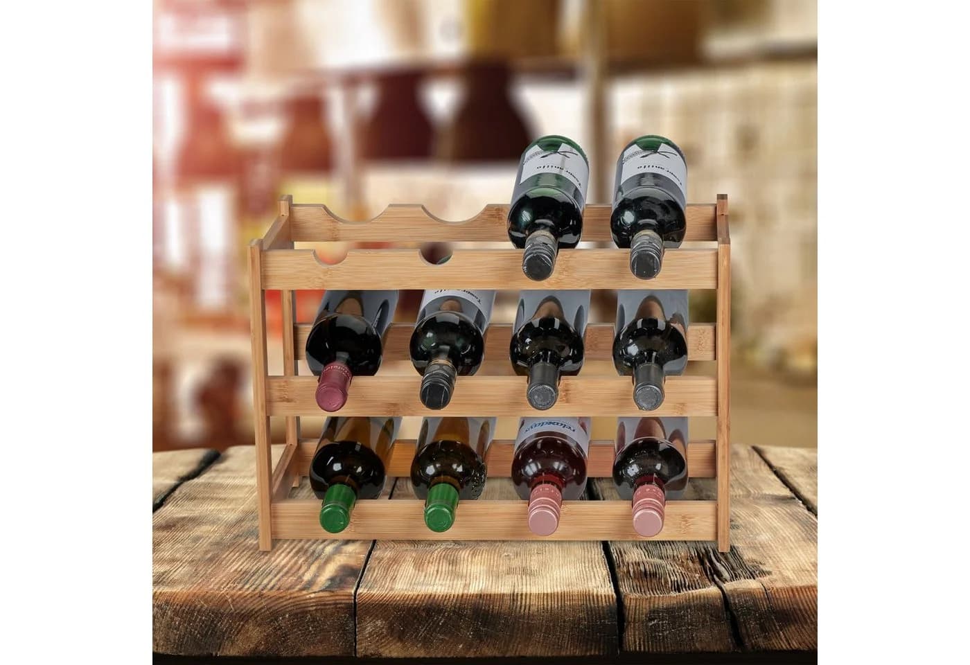 relaxdays Weinregal für 12 Flasche Bambus Natur