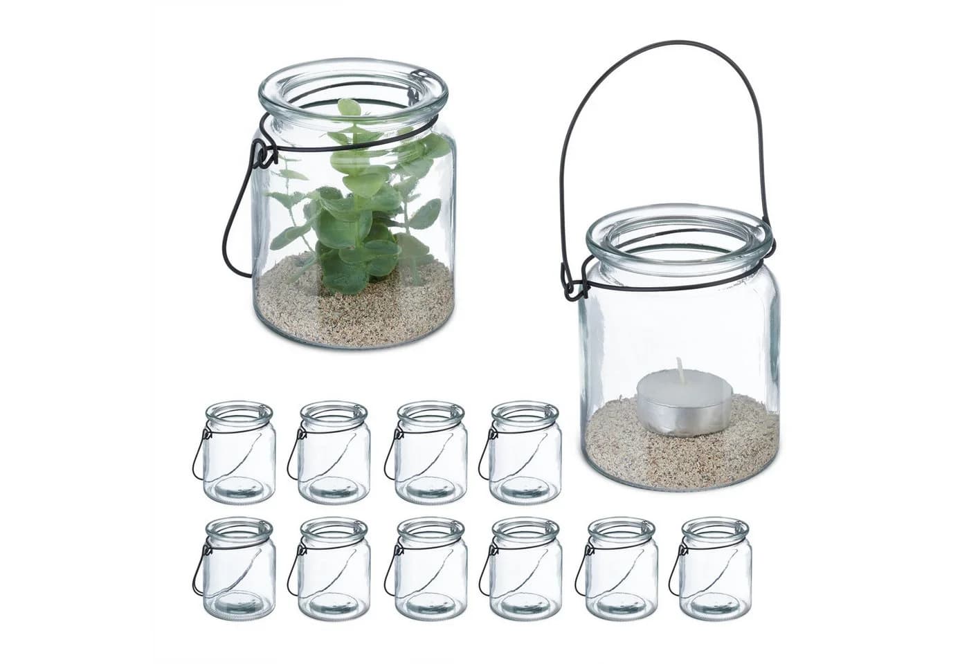 relaxdays Windlicht Glas 12er Set Transparent/Schwarz - Bild 2