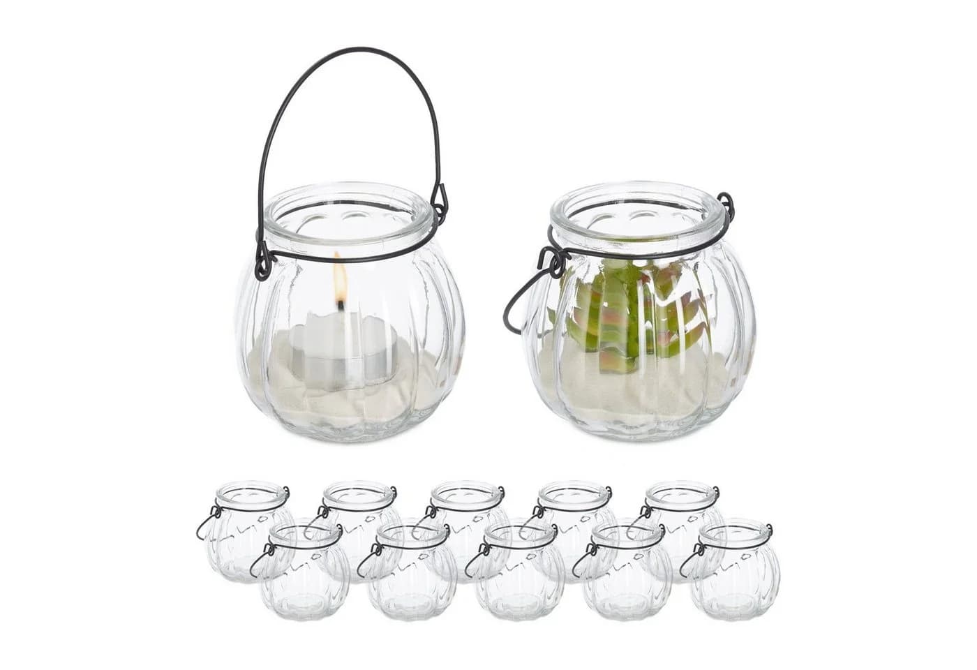 relaxdays Windlicht Glas 12er Set Transparent/Schwarz - Bild 2