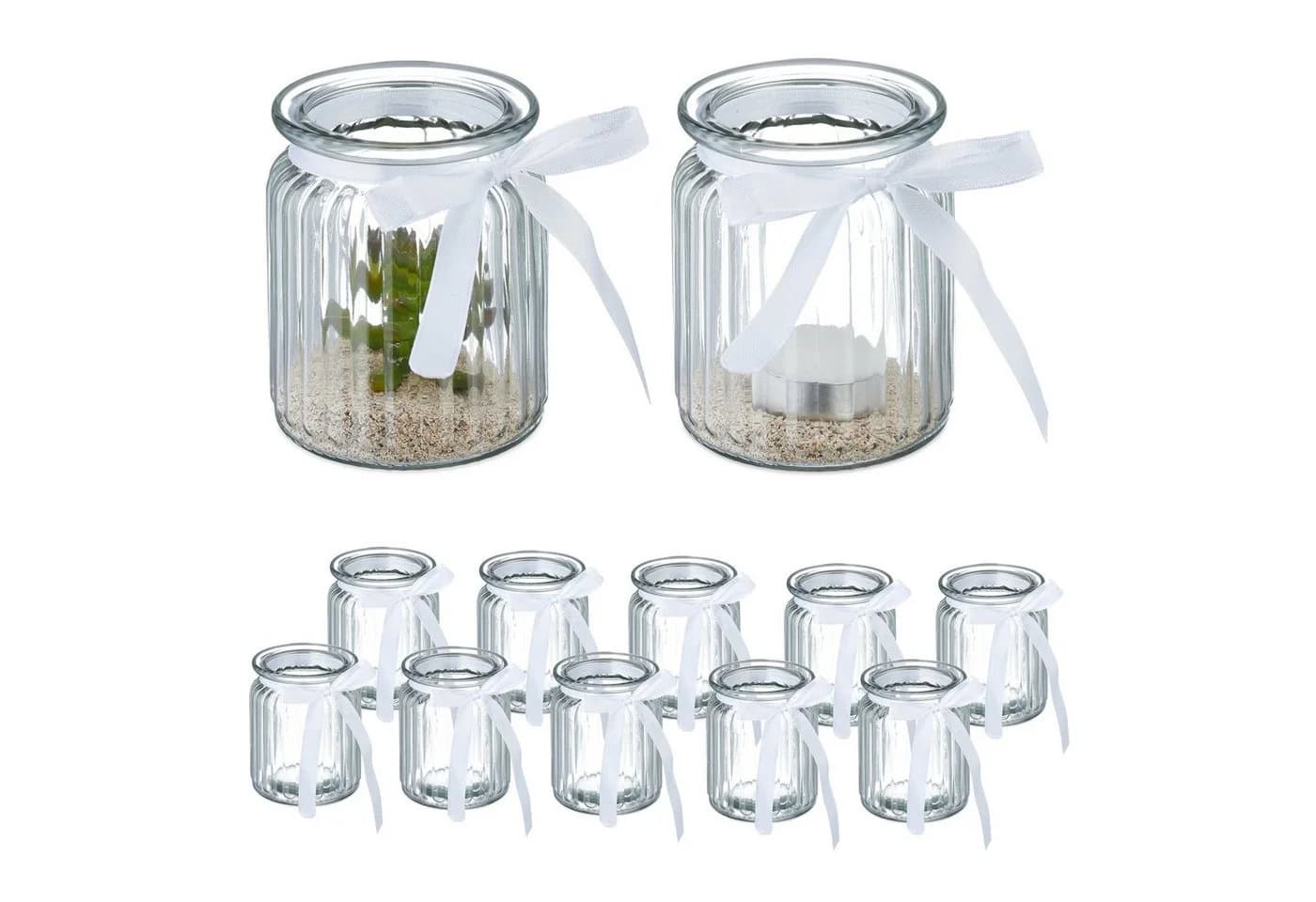 relaxdays Windlicht 12er Set Transparent Weiß Glas - Bild 2