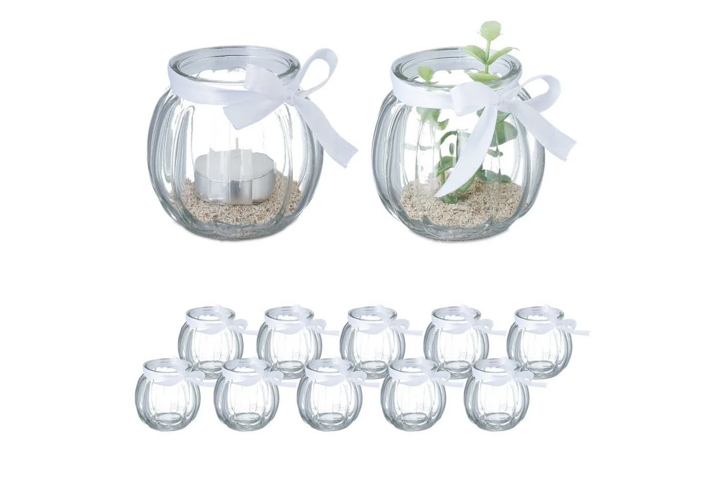 relaxdays Windlicht 12er Set Transparent Weiß Glas - Bild 2