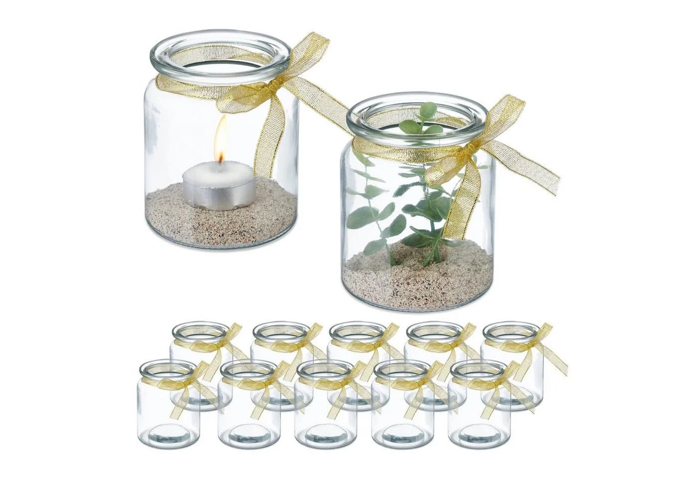 relaxdays Windlicht 12er Set Transparent Gold Glas - Bild 2