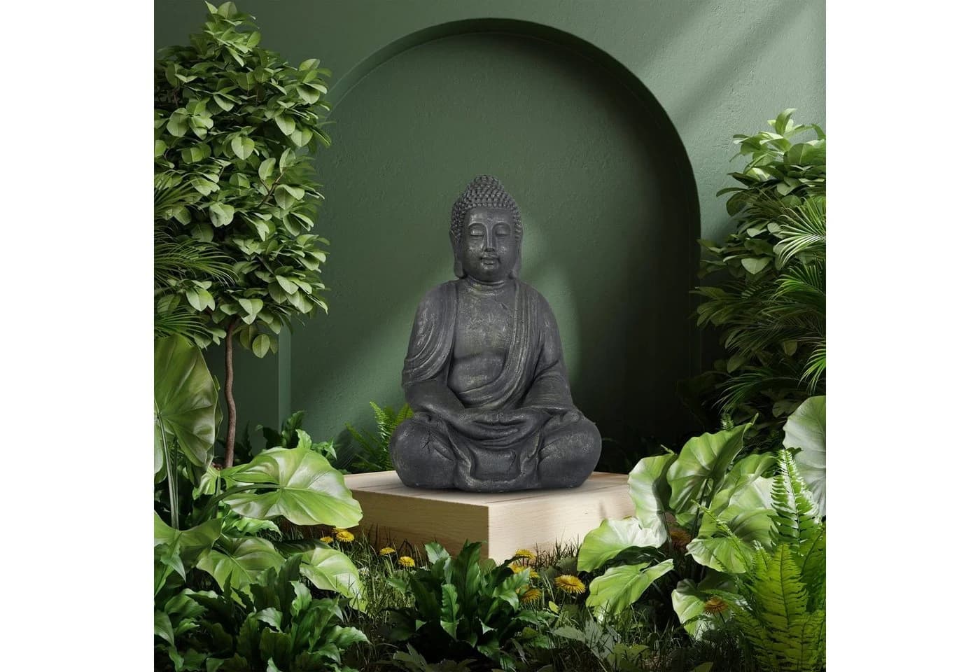 relaxdays Buddha Figur 70 cm Anthrazit Polyresin Vintage