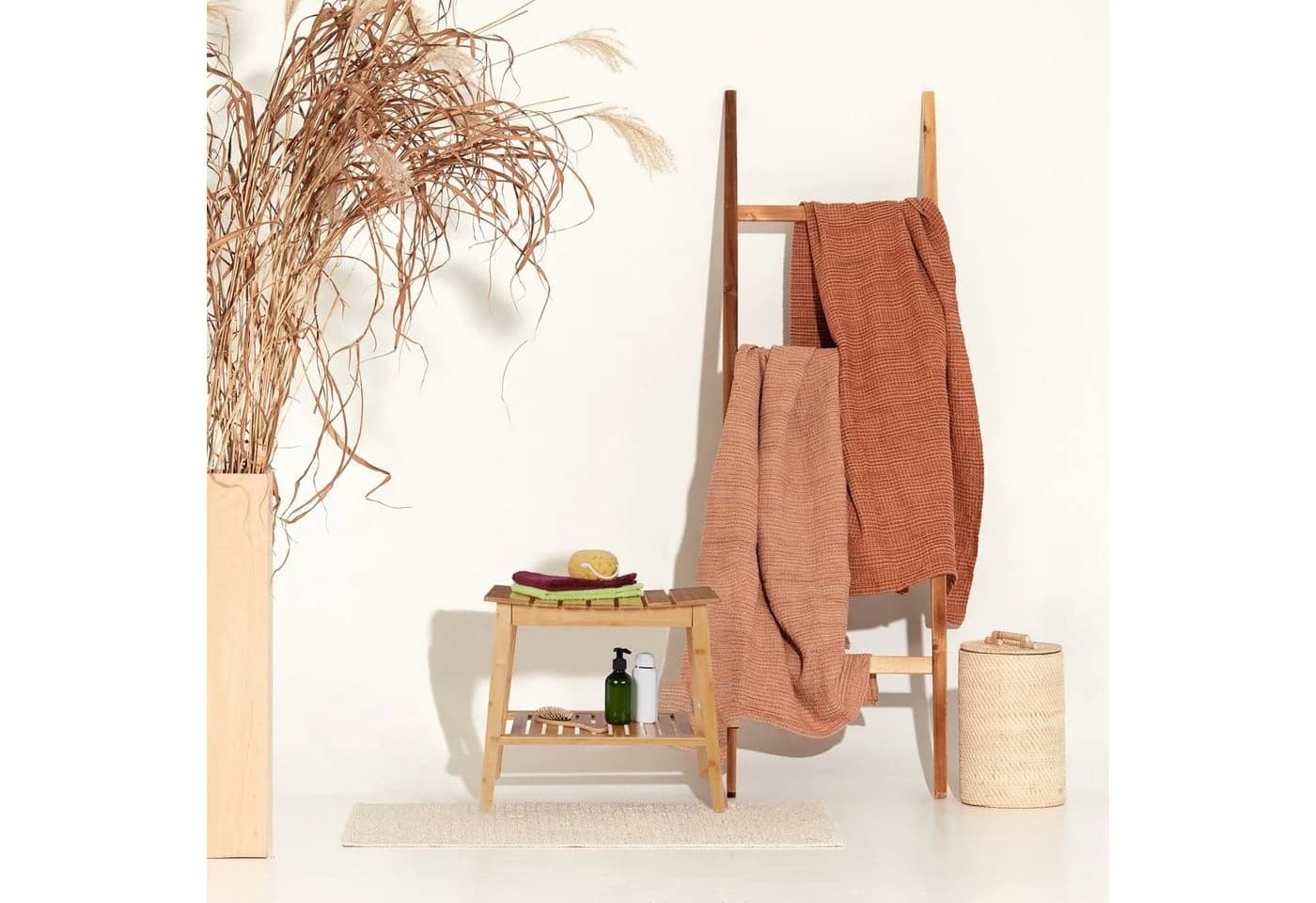 relaxdays Badhocker Bambus mit Ablage Natur