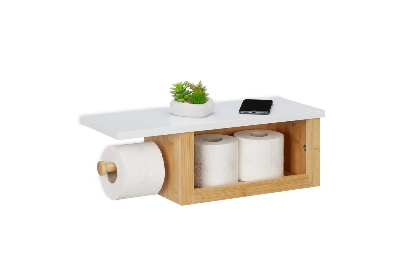 relaxdays Toilettenpapierhalter Bambus mit Ablage - Bild 2